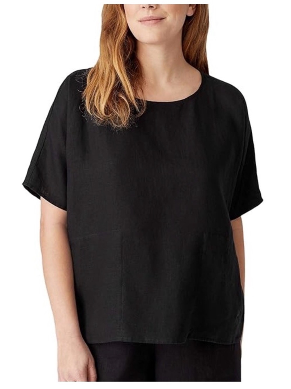 Eileen Fisher Linen Boxy Fit Dolman Sleeve Top in Black 1X EUC
